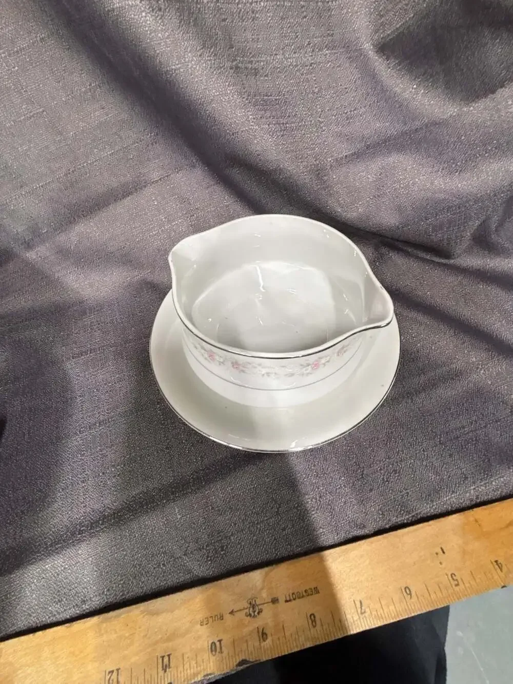Maria Fine Porcelain China Gravy Boat with Attached Underplate
